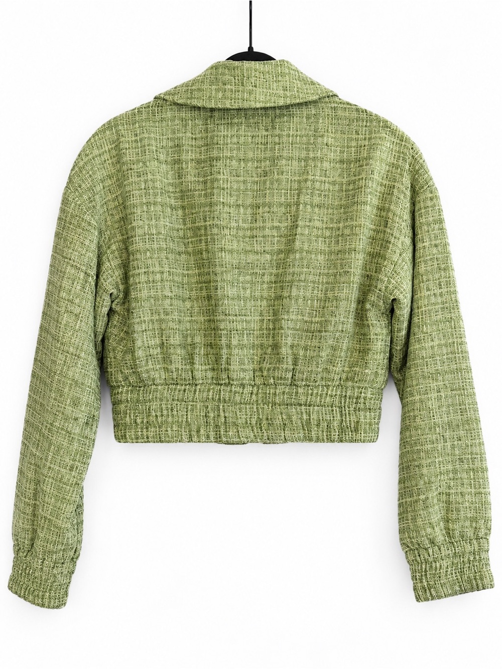 Kimchi Blue Urban Outfitters Green Tweed Cropped Bomber Jacket M - Picture 2 of 3